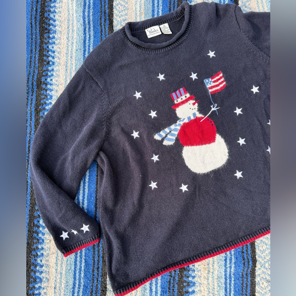 Vintage C.J. Banks American flag navy winter knit sweater womens 3X